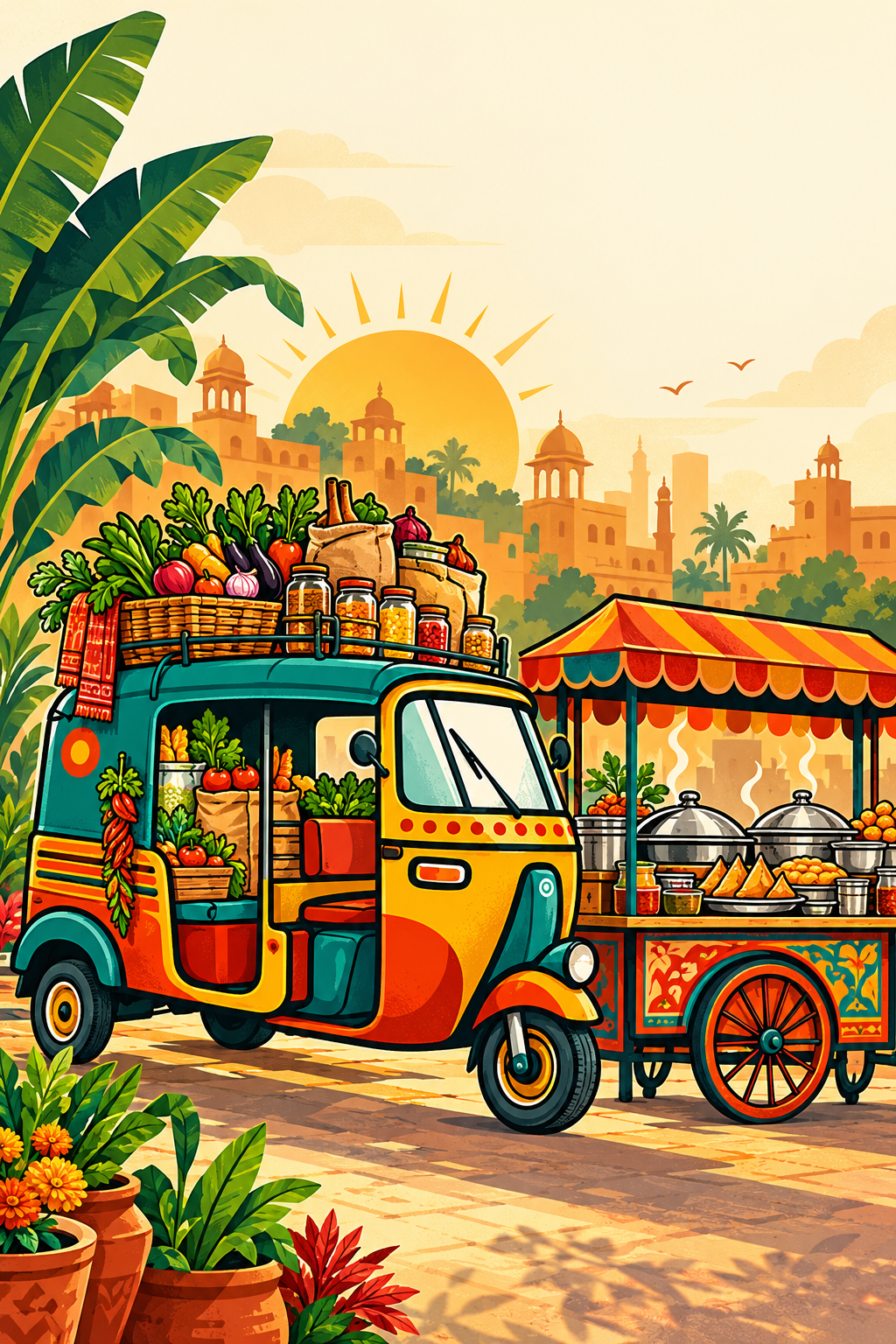 Desi Vibes grocery auto-rickshaw and Indian street-food cart